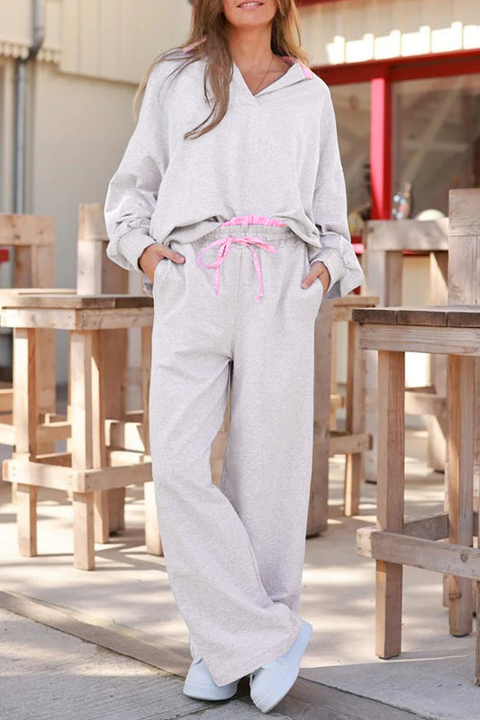 Conjunto “Luxe Grey” – Dos Piezas en Punto con Cuello Fruncido